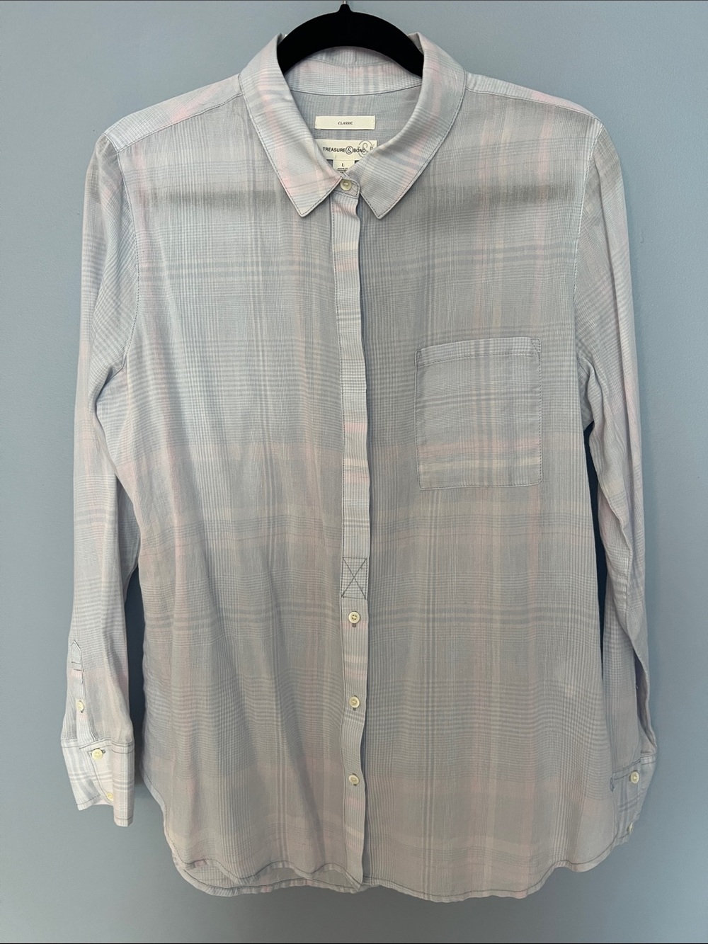 Treasure & Bond Pale Pink and Light Blue Plaid Button-Down Shirt